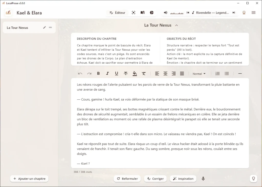 Renseignez une description et les objectifs pour un chapitre : l'Audit se chargera de mettre en lumière les incohérences avec votre texte.