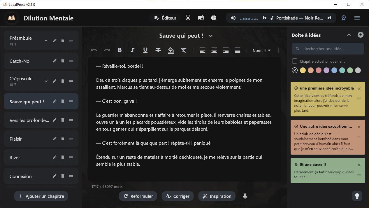 La Boîte à idées à droite permet d'organiser ses idées en posts-its colorés.