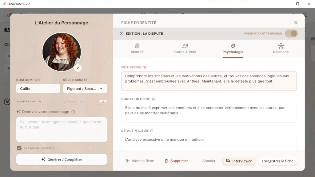 Les caractéristiques altérées par un événements (par rapport à leur état de base) apparaissent colorés.