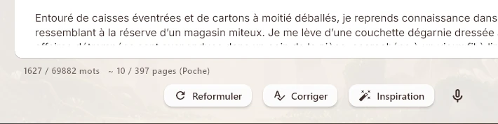 L'estimation du nombre de pages s'affiche aux côtés du compteur de mots en mode Édition.